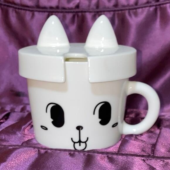 Kitty Cat Tea Cup with Lid ears Cat Style Be Always Lovely and Funny White USED - Picture 1 of 10
